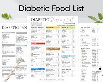 Diabetic Food List with Glycemic Index. Low GI Foods for Diabetes Meal Planning. Food Chart, Pantry Shopping List for Type 2 Diabetes.