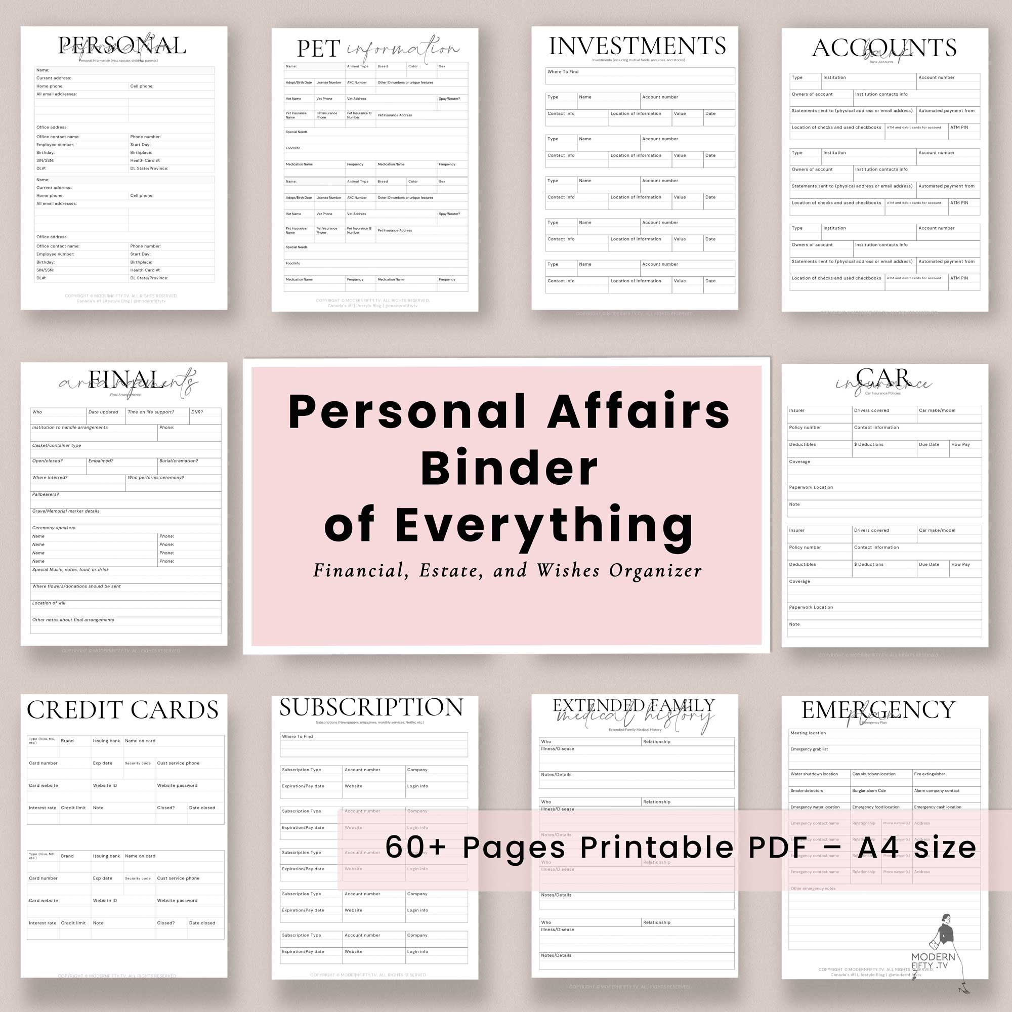 Emergency Printable Organizer Binder, End of Life Legacy Planner Emergency Printable Organizer Binder, End of Life Legacy Planner