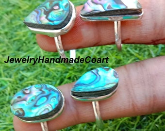 Wholesale Lot Sale!! Abalone ShellGemstone Rings, 925 Sterling Silver Plated, Mix Shape & Size Rings,Dainty Ring,Bezel Ring, Gift For Her