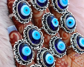Evil Eye Rings, Overlay Rings Lot, Handmade Jewelry Rings,Worry Rings, Evil Eye Dainty Rings,Hippie Rings Lot, Gift , Silver Plated Rings
