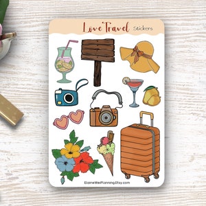 travel sticker sheet| vacation stickers| adventure stickers| bujo stickers| trip stickers| hobonichi stickers| travel stickers