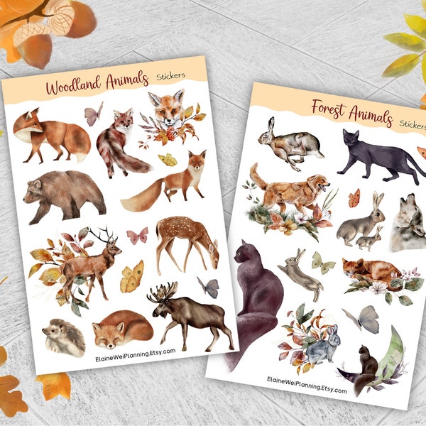 woodland sticker sheet| forest animal| nature woodland| in the woods| journal sticker| wilderness| wilds| birds| fox| woodland theme sticker