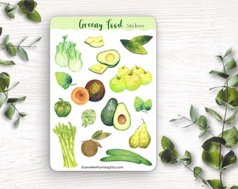 Green Food Sticker Sheet| Vegetable Stickers| Go Green Stickers| Green Stickers| Healthy Eating| Vegan Stickers| Food Sticker Sheet