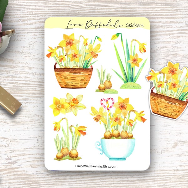 Daffodil Sticker| Spring Daffodil| Spring Flower Stickers| Decorative Sticker Sheet| Aesthetic Sticker| Bujo Sticker Sheet| Floral sticker