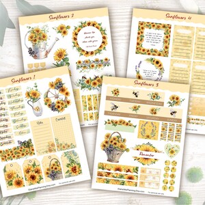 sunflower printable sticker| 4 sheets| floral stickers| sunflower printable planner stickers| summer journal printable| sunflower watercolor