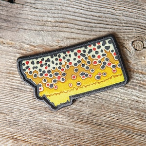 Montana Shaped Brown Trout Iron-On Patch