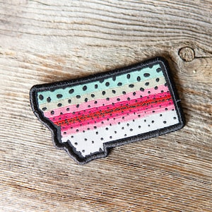 Montana Shaped Rainbow Trout Iron-On Patch