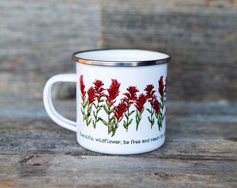 Wildflower Series Indian Paintbrush Tin Camp Mug | 11oz white Stainless Steel camping mug, Wyoming State Flower