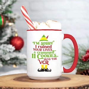 Elf Movie Quote 15oz mugg | Förlåt att jag förstörde era liv och stoppade 11 kakor i videon | Julfilm, Will Ferrells filmrepliker