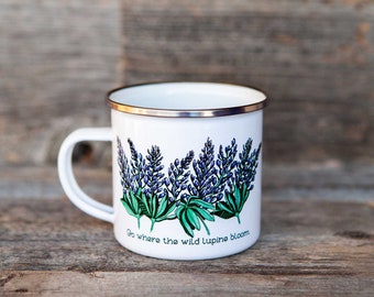 Wildflower Series Lupine Tin Camp Mug | 11oz white Stainless Steel camping mug