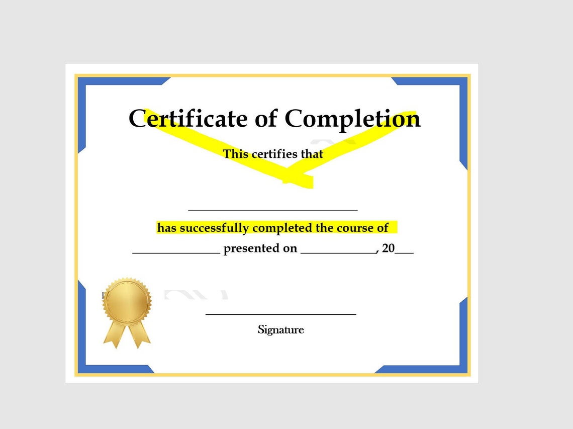 Fillable Certificate of Completion Template| Certify Courses| Small ...