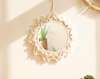 Boho Macrame Round Mirror Decorative Mirrors