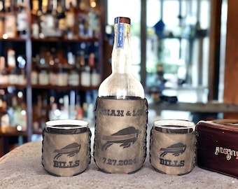 Personalized Leather Football Whiskey Set: Buffalo Bills Fan Gift