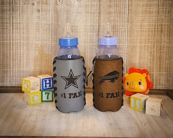 Personalized Leather Baby Bottle Coozie | Engraved Baby Shower Gift