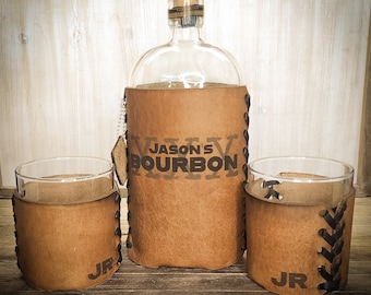 Personalized Leather Whiskey Set | Engraved Bourbon Gift