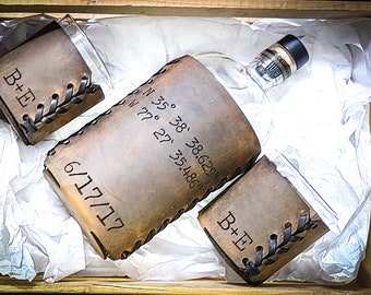 Personalized Leather Wrapped Whiskey Set – First Anniversary Gift