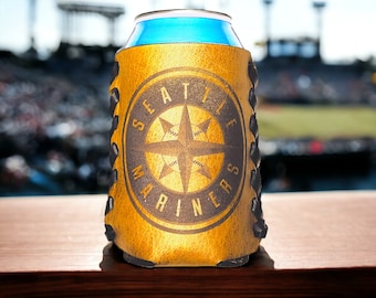 Personalized Mariner Leather Drink Holder: Seattle Baseball Fan Gift