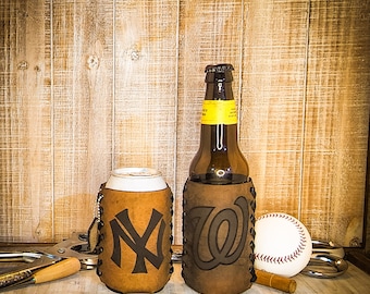 Porta-latas de couro personalizado com tema de beisebol: presente perfeito para fãs de esportes
