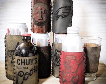 Personalized Leather Football Can cozie, Gifts for Fans