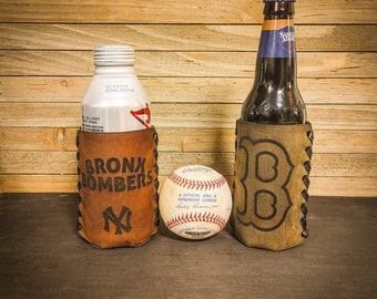 Personalized Baseball Leather Can Cooler: MLB Fan Gift