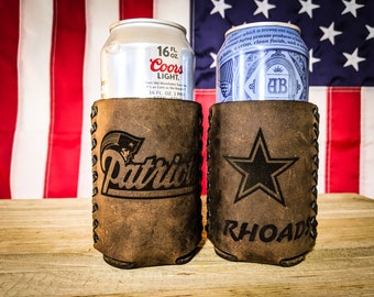 Personalisierte Dallas Cowboys Leder Bierdose Coozie: Lasergravur