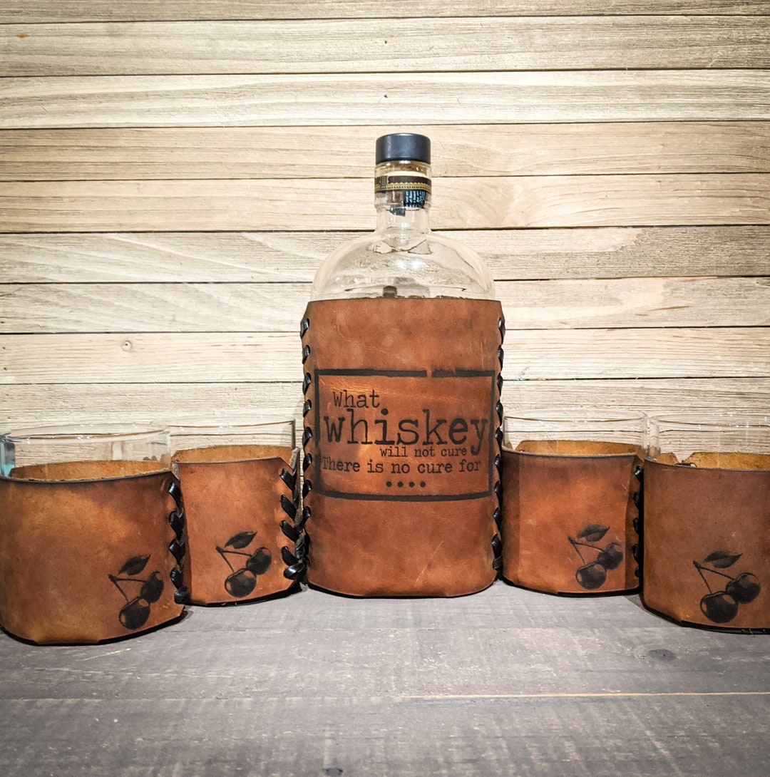 Personalized Leather Whiskey Set With Leather Wrapped Whiskey Glasses ...