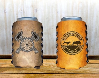Personalized Leather Cozie: Laser Engraved Beer Can Sleeve