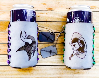 Funda de cuero personalizada para latas de fútbol: enfriador de cerveza grabado a medida