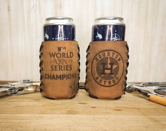 Houston Astros 2022 World Series Champs leather cozie - World Series gifts 2022 - Baseball leather beer coolers