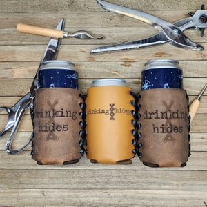 Custom Leather Can Cooler – Personalized Logo, Hand-Laced Cozie