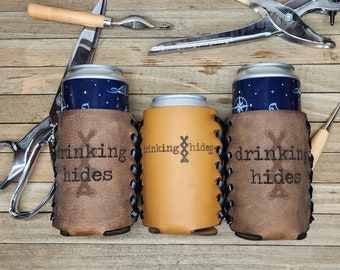 Porta-latas de couro personalizado: capa para bebidas com logotipo personalizado