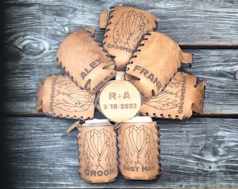 Personalized Country Wedding Engraved Can Cooler for Groomsmen Gift
