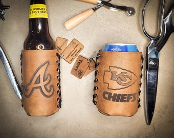 Personalized Leather Beer Can Coozie: Custom Fit, Laser Engraved