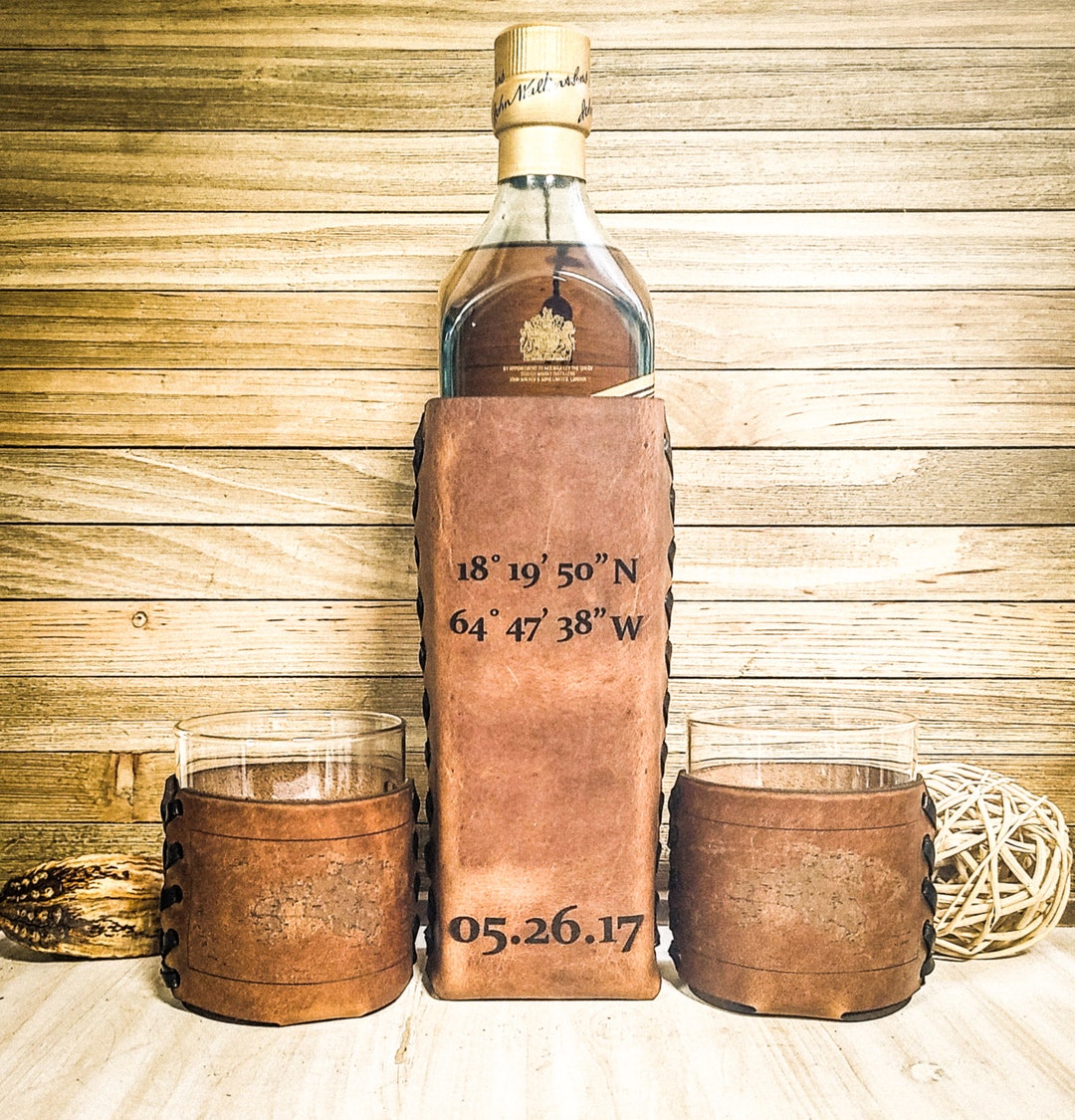 Personalized Leather Whiskey Set With Leather Wrapped Whiskey Glasses ...
