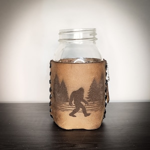 Mason Jar personlized leather cozie | Personalized leather hugger for Mason Jar | Personalized Beer cozie for Mason Jar | Mason Jar gifts