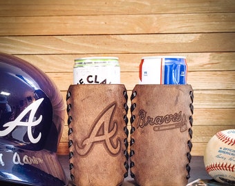 Personalized Baseball Leather Can Cooler: Engraved MLB Fan Gift