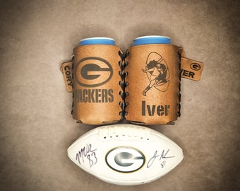 Handmade Leather Football Can Holder: Personalized Game Day Accessory