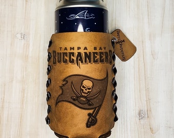 Personalized Leather Football Fan Can Coozie: Laser Engraved Gift