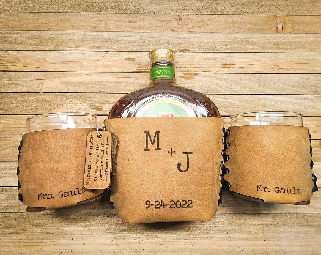 Personalized Leather Whiskey Set With Leather Wrapped Whiskey Glasses ...
