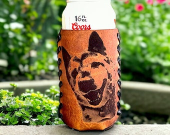 Personalized Dog Photo Leather Drink Cozie - Custom Dog Memorial gift