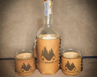 Personalized Rancher Leather Whisky Set, Engraved Cowboy Gift