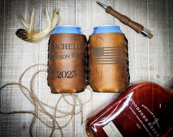 Personalized Leather Can Cooler | Engraved Beer Coozie, Gift for Him