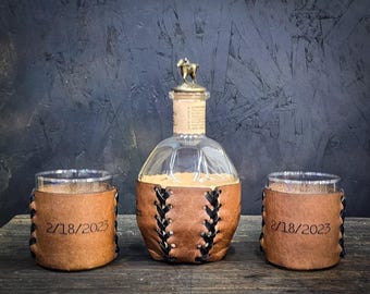 Personalized Leather Bourbon Whiskey Set Milestone Birthday Gift Engraved