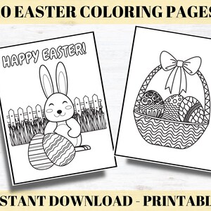 Easter Coloring Pages, 10 Printable Easter Coloring Pages for Kids, Easter Coloring Book, Rabbit/Bunny, Easter Egg, Easter Kids Activity