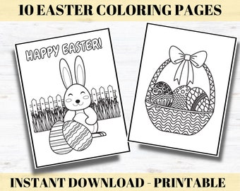 Easter Coloring Pages, 10 Printable Easter Coloring Pages for Kids, Easter Coloring Book, Rabbit/Bunny, Easter Egg, Easter Kids Activity