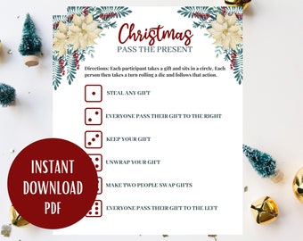 Pass the Present Printable, Holiday Gift Game, Christmas Eve Games, Holiday Party Gift Exchange