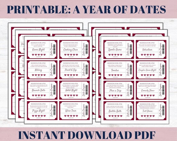 A Year of Dates Printable Date Night Idea Cards Date | Etsy