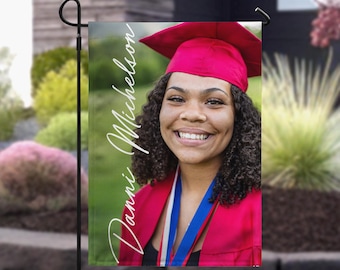 Personalized Photo Garden Flag - Graduation Sign - Available With or Without Wrought Iron Garden Stake