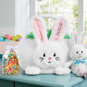 Personalized Extra Large Easter Basket - Plush Bunny Basket Kids - For Boys - For Girls - Available With or Without Jelly Bean Bundle