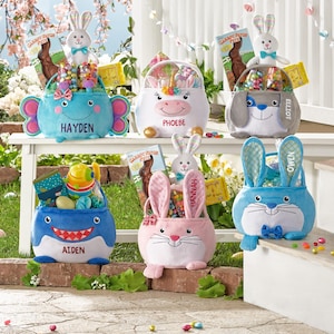 Personalized Easter Basket For Kids - Plush Easter Basket - Choose From 6 Characters - Available With or Without Jelly Bean Bundle